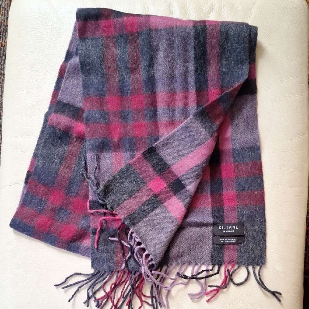 Purple, Pink and Gray Lambswool Scarf with Fringe